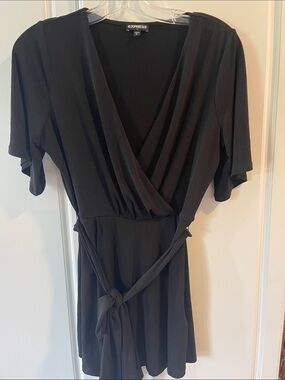 Express Black Wrap Style Mini Romper with Tie Waist Small NWOT